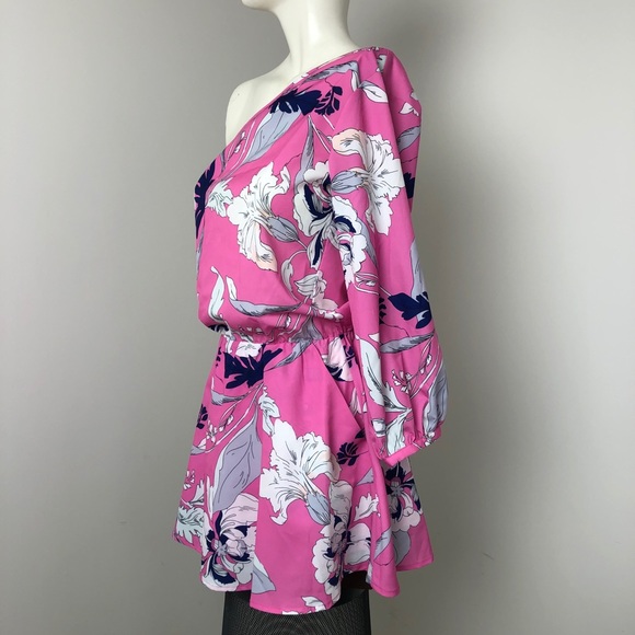 Yumi Kim Pink Floral One Shoulder Mini Dress Size S - Picture 6 of 12